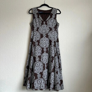 Jones New York Chocolate and Ivory Patterned Midi Dress